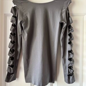 VENUS Gray Ruffled Blouse with Cascading Sleeves